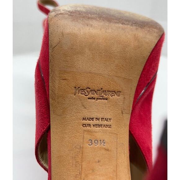 Authentic Yves Saint Laurent Red Platform Slingback Patent Suede Heels Size 39.5 - Picture 7 of 10